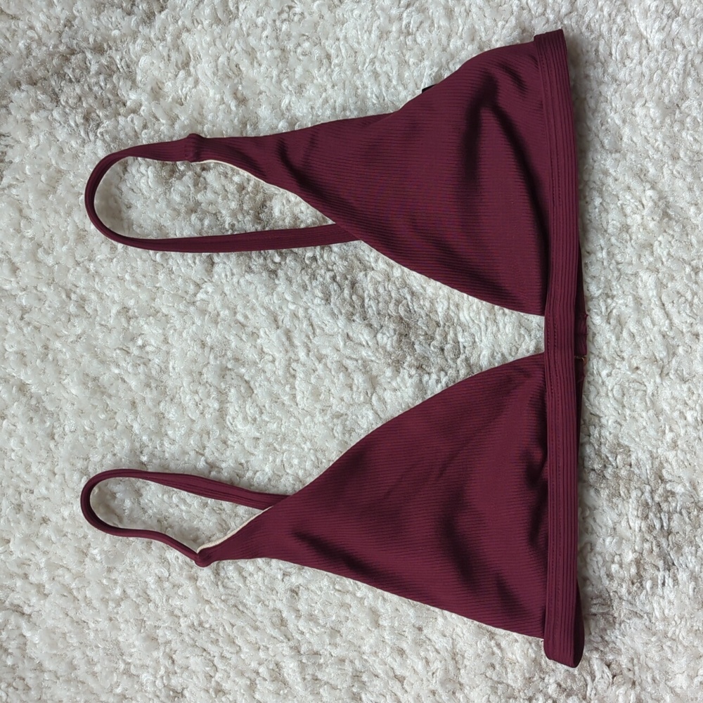 L.A. Hearts Triangle Tie Strap Bikini Top (Small) in Wine color